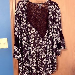 All over skull print kimono